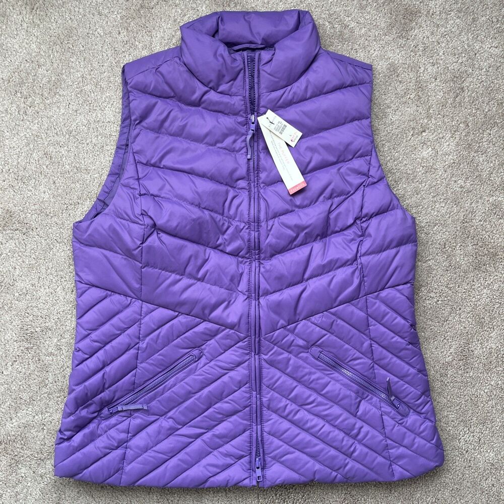 Talbots Down Puffer Vest Women Large Purple Lightweight Preppy Full Zip Outdoors